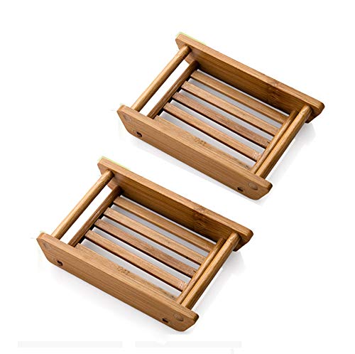Kaxich - Juego de 2 jaboneros de madera de bambú natural para jabón, jabón, jabón, para cuarto de baño, ducha, cocina Cover