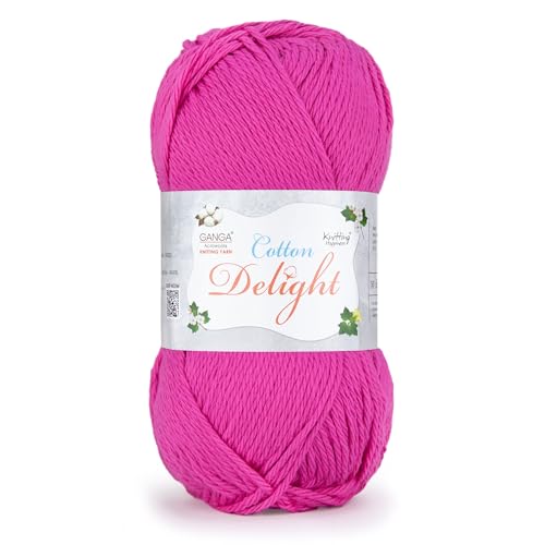Image of Ganga Acrowools Cotton Delight, Dk Weight Cotton Yarn, Oekotex Class L Certified 100G, 169M, Pack of 1 Ball - 100gm Each, Shade No. - COD063 - Poppy Pink