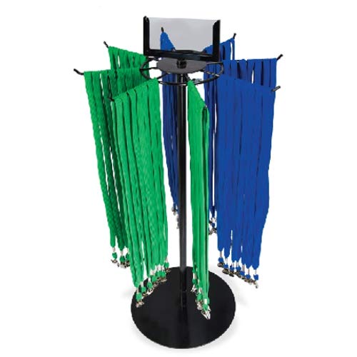 Adjustable 3 to 23 1/2 Inch Lanyard Carousel - Die Cast Metal - Eight 4 Inch Spindles - 5 x 2 1/2 Inch Clear Acrylic Insert Display