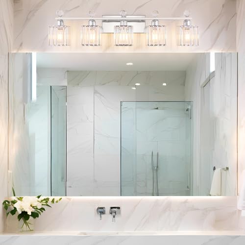 Image of Lxybcce Bathroom Vanity Lights Over Mirror - Easy Installation with Clear Guide, 5-Light Shadow-Free Design, Chrome Crystal Finish - for Modern Home Bathroom Lighting Fixtures in DIY Projects