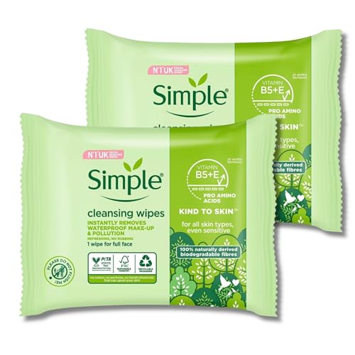Facial Cleansing Wipes Kind to Skin Sensitive - 2 Pack with 25 Gentle, Hypoallergenic Wipes Per Pack for Sensitive Skin, Dermatologically Tested for Effective and Soothing Cleansing