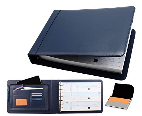 2Fold Supply Business Check Binder 7 Ring For 3-Up Business Size Checks With Extra Business Card Case - Pu Leather Deluxe 7 Ring Checkbook Binder Portfolio With 600 Check Capacity And Storage #TOP17