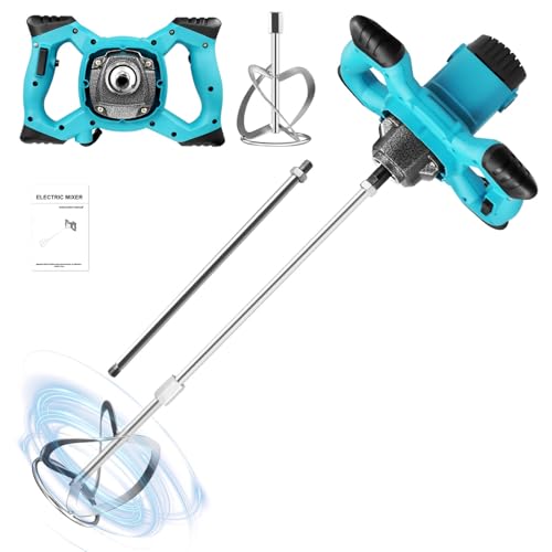 Mörtelrührer, Rührwerk 2100W Mörtelrührer Farbrührer, Betonmischer with 6 Speed Drehzahlelektronik, 0-1500 /min, Aluminium Getriebe, M14 Rühreraufnahme, Rührer ø 120 mm für Pulverförmige Bauwerkstoffe