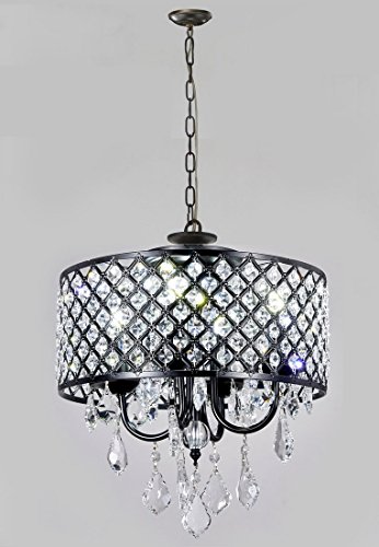 New Galaxy 4-Light Antique Black Round Metal Shade Crystal Chandelier Pendant Hanging Ceiling Fixture #TOP3