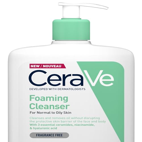 CeraVe Foaming Cleanser With 3 Essential Ceramides, Niacinamide, & Hyaluronic Acid, Gel Formula for Normal to Oily Skin, Face & Body Cleanser, Dermatologist Developed, 1L