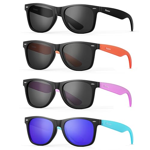 Image of 4 Pack Polarized Sunglasses for Men and Women, Classic Black Frame with Colorful Temples, TAC UV400 Protection, Unisex Sunglasses for Driving Outdoor Use