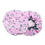 FRCOLOR 2個 二層サテンシャワーキャップ ベビーシャワーキャップシールド ウェーブキャップ shower cap パック 防水シャワーキャップ 二重層の入浴帽子 サテン＆ペバ ピンク