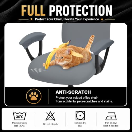 Image of Super Stretchable Separate Office Chair Seat Covers - Universal Spandex Computer Chair Slipcover - Rotating Backrest Coverings & Cushion Protectors & Armrest Covers for Dogs, Cats, Pets, Mid Gray
