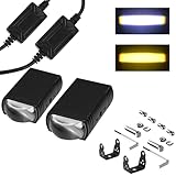 AUOKAY Motorcycle Driving Lights Double Color Lights White/Amber 3 Modes Hi/Lo Beam Sport Front Grille LED Lights with Lens Waterproof for SUV ATV Bike UTV Truck Boat,Pack of 2