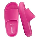 CUSHIONAIRE Feather EVA Slides for Women – Comfortable Slip On Womens Slippers, Indoor Outdoor Shower Shoes, Beach Essential Cloud Slides, HOT PINK 8