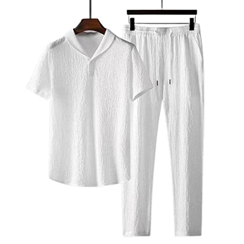 Homme Leisure Set, Men's Short Sleeve Top and Long Pants Breathable Home Suits Soft and Comfortable 2 Pieces