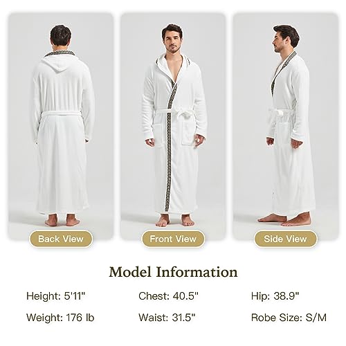 Image of FashGudim Mens Robes Big and Tall with Hood Two-Tone Flannel Fleece Contrast Bathrobe Full Length Plush Long Robe House Coat