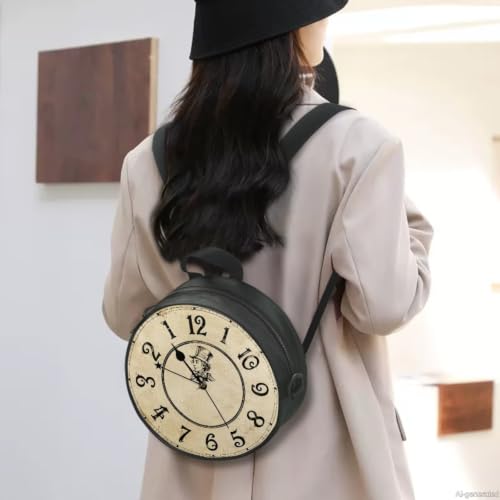 Image of Women Novelty Round Clock Shape Zippered Clock Purses for Women Tote Handbag Shoulder Bag, Gift for Mom Girlfriend