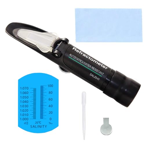 Professional Refractometer Saltwater Aquarium,High Accuracy Salinity Tester for Saltwater Aquarium, Marine Monitoring,Fish Tank 0-100 PPT with Automatic Temperature Compensation (ATC)