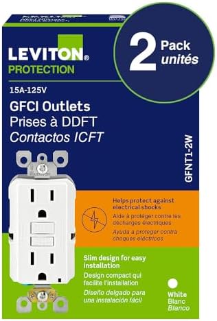 Leviton GFCI 2-Pack, 15 Amp Non Tamper Resistant Receptacle, Smartlock Pro Duplex, GFNT1-02W, White