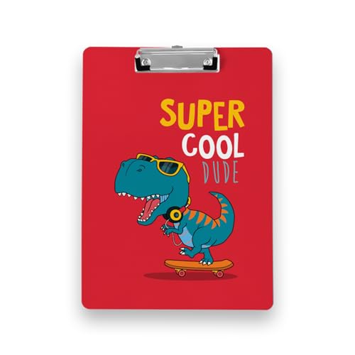 Image of Clipboard Drawing, Writing, Exam Board with Clip (Size - 24x36 cm) Sturdy, Lightweight for Office, School, College - Red Dino