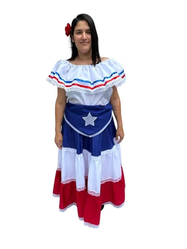 Puerto Rican Traditional Women Dress with Blue Flag & Star Belt2