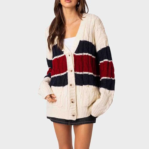 Women's Preppy Cardigan V Neck Long Sleeve Sweater Button Down Fall Casual Soft Knit Jacket2