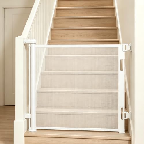 Dioxide Puerta Seguridad Retráctil para Bebés y Perros, 0-150cm Extensible Vallas para Perros, Barrera para Escaleras, Valla Seguridad Infantil Ideal para Pasillos y Puertas (Blanco)