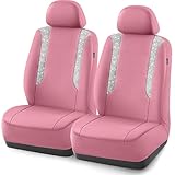 PIC AUTO Car Seat Cover, Sparkly Crystal Bling Glitter with Pink Leather, Two Front Set Waterproof Automotive Seat Covers for Girls & Women, Airbag Compatible, Universal Fit for Cars, SUVs, Truck