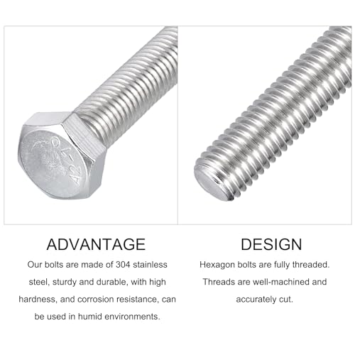 Image of METALLIXITY Hex Bolts (M12-1.75x80mm) 4Pcs, 304 Stainless Steel Coarse Fully Threaded Hex Head Screw Bolt Machine Screws - for Furniture Repair, Silver