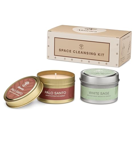 Almeara 2 in 1 Candle Combo - Sage and Palo Santo Set - 2x 3.7oz - Long Lasting |+40hr burn time |100% Soy Wax -Paraffin Free Candle For Cleansing House-Gift Box Ready-Relax and Restore The Body&Mind