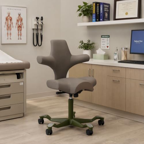 Image of HAG Capisco Sit to Stand Chair-Moss Green Frame-Upholstered Gray Ash Vinyl