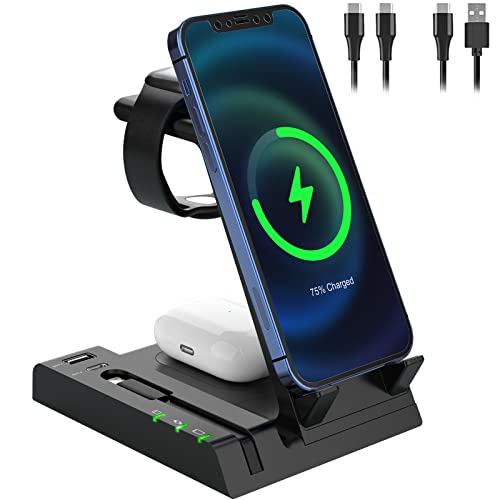 Qingdewan Wireless Charger,6 in 1 Induktive Ladestation für Phone 13 12 11/ Pro/XS/XR/X/SE/8/8 Plus,15W Schnellladestation kompatibel mit iWatch 7/6/SE/5/4/3/2,AirPods Pro/2/1 Cover