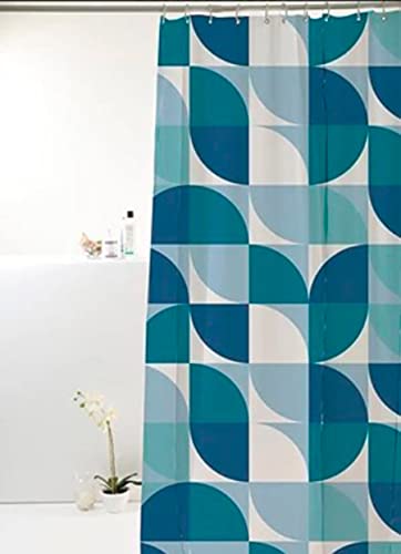 Cortina Box Poliester Geometrica 198x180cm Ondas Azul