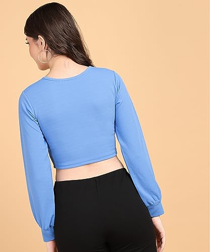 Image of POPWINGS Women Casual Self Design Rust Deep V Neck Full Sleeve Crop Top | Women Tops | Women Regular Tops | Women Tops | Women Stylish Tops