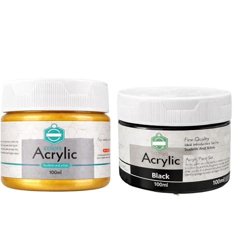 Image of Acrylic Paint 100ml for Artist & Craft Painting Colour Smooth Finish Art Paint Perfect for Canvas Wood - Black & Golden - Pack of 2