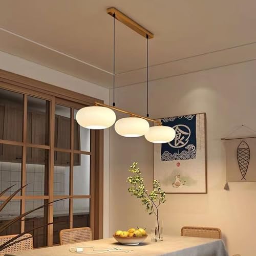 Lustres Créative Wabi-Sabi Style Scandinave Lampe À Suspension Abat-jour Verre Laiteux Suspendue 3 Flammes E27 Réglable En Hauteur Salle Manger Pendentif Salon Chambre À Coucher Plafonnier(Gold)