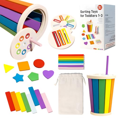 Juguetes Montesori 1 2 3 Años, Juguetes Niños 1 2 3 Años, Juguetes Montesori de Madera para Clasificar Formas y Colores, para Juegos Educativos niños
