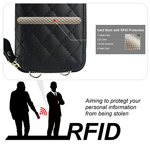 Bocasal-Crossbody-Wallet-Case-for-iPhone-14-Pro-Max-RFID-Blocking-PU-Leather-Zipper-Handbag-Purse-Flip-Cover-Kickstand-Folio-Case-with-Card-Slots-Holder-Wrist-Strap-Lanyard-5G-67-Inch-Black