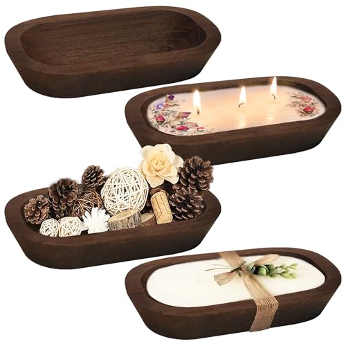 Royxen 4 Pack Dough Bowl for Candle 9.5 x 5.5 Inch Wooden Dough Bowls Paulownia Rustic Bowl Vintage Dough Bowl Decor for Candle Brown