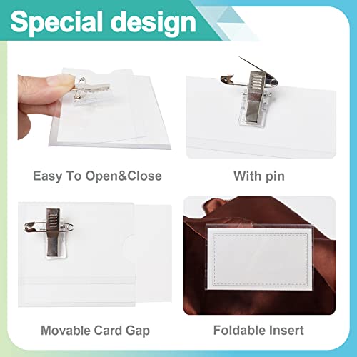 Anjmd 60 Pcs Pin Style Combi Clip Horizontal Name Badge Holders Clear Plastic Horizontal Name Badge Soft Name Holders With Metal Clips And Pins Id Card Holders With Inserts Fit Card (2.2X3.54 Inch) #TOP2