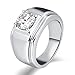 Banemi Ringe Herren Punk, Edelstahl Vintage Punk Ringe Weiß Runden Zirkonia Eheringe für Herren Größe 54 (17.2)