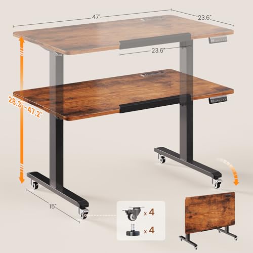 Image of SEDETA 47 x 24 Inches Electric Standing Desk, 180 Tiltable Mobile Rising Computer Desk Height Adjustable with Wheels for Drawing /Writing /Gaming /Study /Home Office /Small Space, Rustic Brown