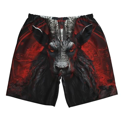 Satanic Demon Goat Dark red Mens Swim Trunks Swim Board for Teen Shorts Surf Swimming Beach Trunks Small4