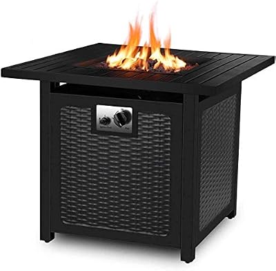 femor 30" Propane Gas Fire Pit, 50,000 BTU Auto-Ignition Fire Bowl with Waterproof Firepit Table Cover & Lava Rock, CSA Certification, Outdoor Square Fireplace for Courtyard/Balcony(Black)