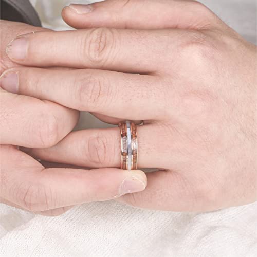 Vakki Mother Of Pearl Shell Tungsten Rings 8Mm Hawaiian Koa Wood Wedding Band Size 8 #TOP3