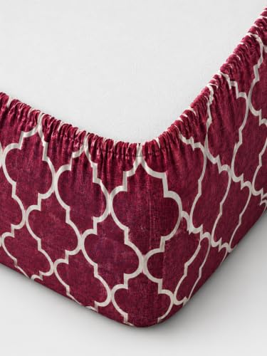 Image of Elastic Fitted King Size Bedsheet Cotton for Double Bed | 72 inchx78 inch +10 Inch, Floral, Soft & Breathable, Fade & Shrink Resistant, 2 Pillow Covers (Dark Maroon)