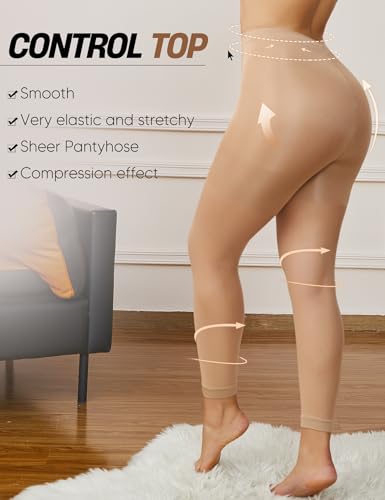 Image of Plus Size Sheer Tights for Women -70D High Waist Women's Pantyhose, Reinforced Toe Compression Pantyhose
