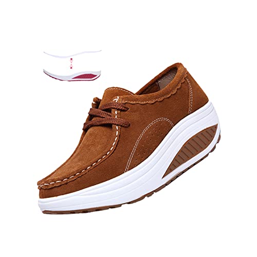 BlackeEight Women's Pain Relief Walk Shoes Lightweight Comfy Suede Casual Lace-up Low Height Antiskid Wedge Orthotic Nurse Sneakers