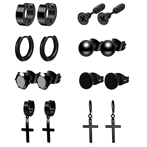 BVLAGIDA 8 Paare Edelstahl Ohrstecker für Herren Damen Kreuz Ohrringe Herren Creolen Zirkonia Ohrstecker Set Ohrringe Männer Cover