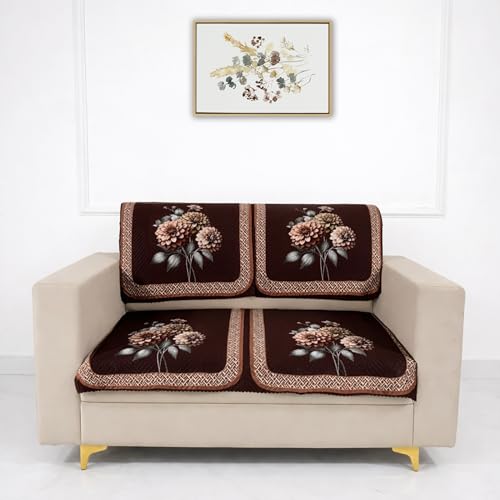 Image of Homerz 'Brooklyn Series' Premium Sofa Cover | Quilted Floral Design | Non-Slip Washable Sofa Protector | Soft Anti Slip Fabric (Brown, 2 Seater, Seat Cover with Backrest)
