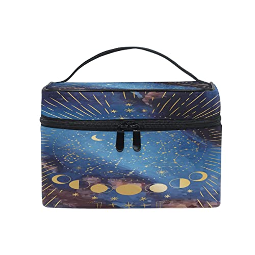 Bolsa de maquillaje, diseño de horóscopo del zodiaco sobre fondo de mármol, almacenamiento de artículos de tocador de cosméticos, asa de viaje, compartimentos personalizados para adolescentes, niñas,