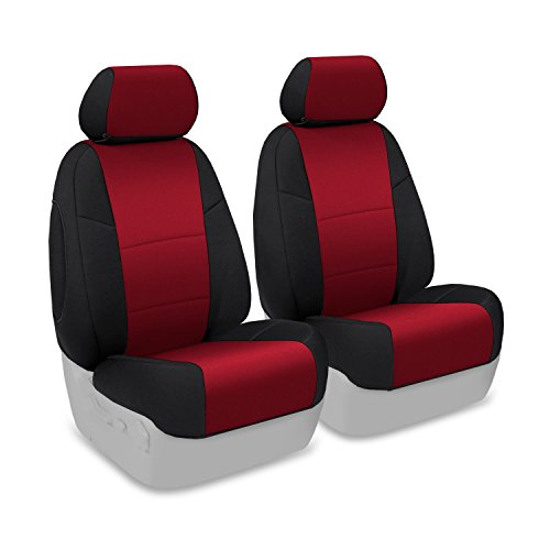 Coverking Custom Fit Front 50/50 Bucket Seat Cover for Select Toyota RAV4 Models - Neosupreme (Red with Black Sides)