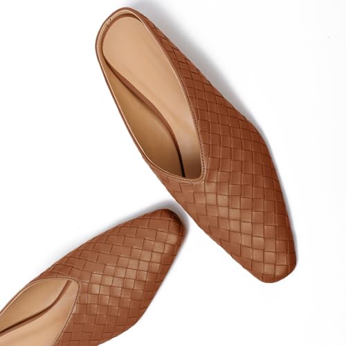 Image of Woven Mules for Women Slip on Comfortabke Metallic Slides Ladies Trendy Square Toe Hidden Wedge Mules