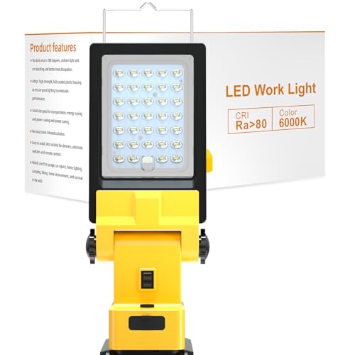 80W 7800LM LED Flood Light for for Dewalt & Milwaukee DC 20V/18V Battery,6500K, for Car Repairs,Workshop,Garage,Camping. 1 Transformable Panels.Stand-Alone, Large Area. NOT BATTREY Included